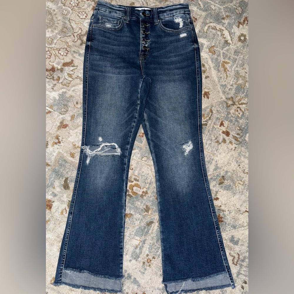 Mica Raw Hem Distressed Flare Jeans